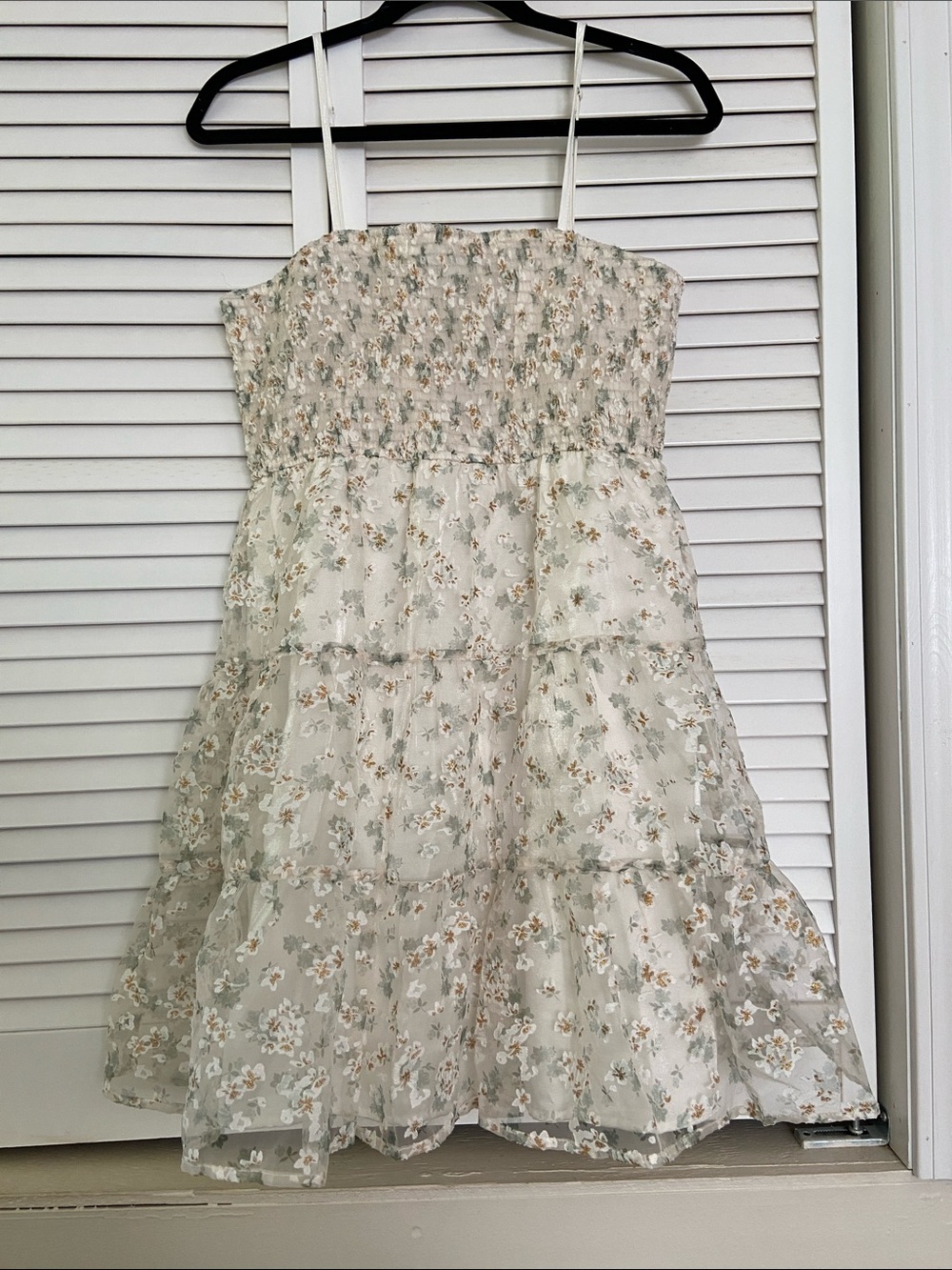 Anna Grace Cream Floral Tiered Babydoll Dress Size L Coquette Garden Party